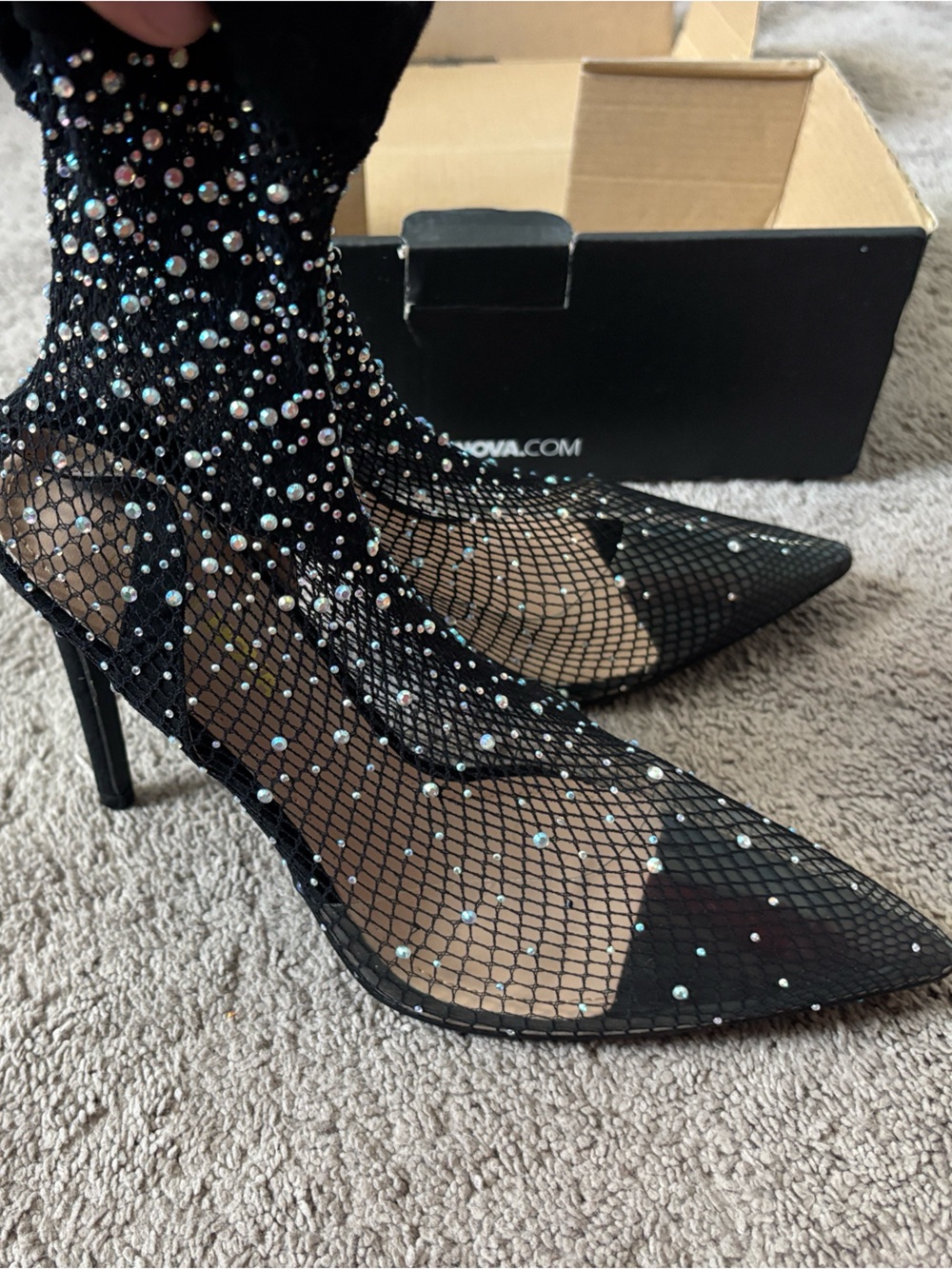 Fashion Nova Black Rhinestone Pump - WINK300 Box Label